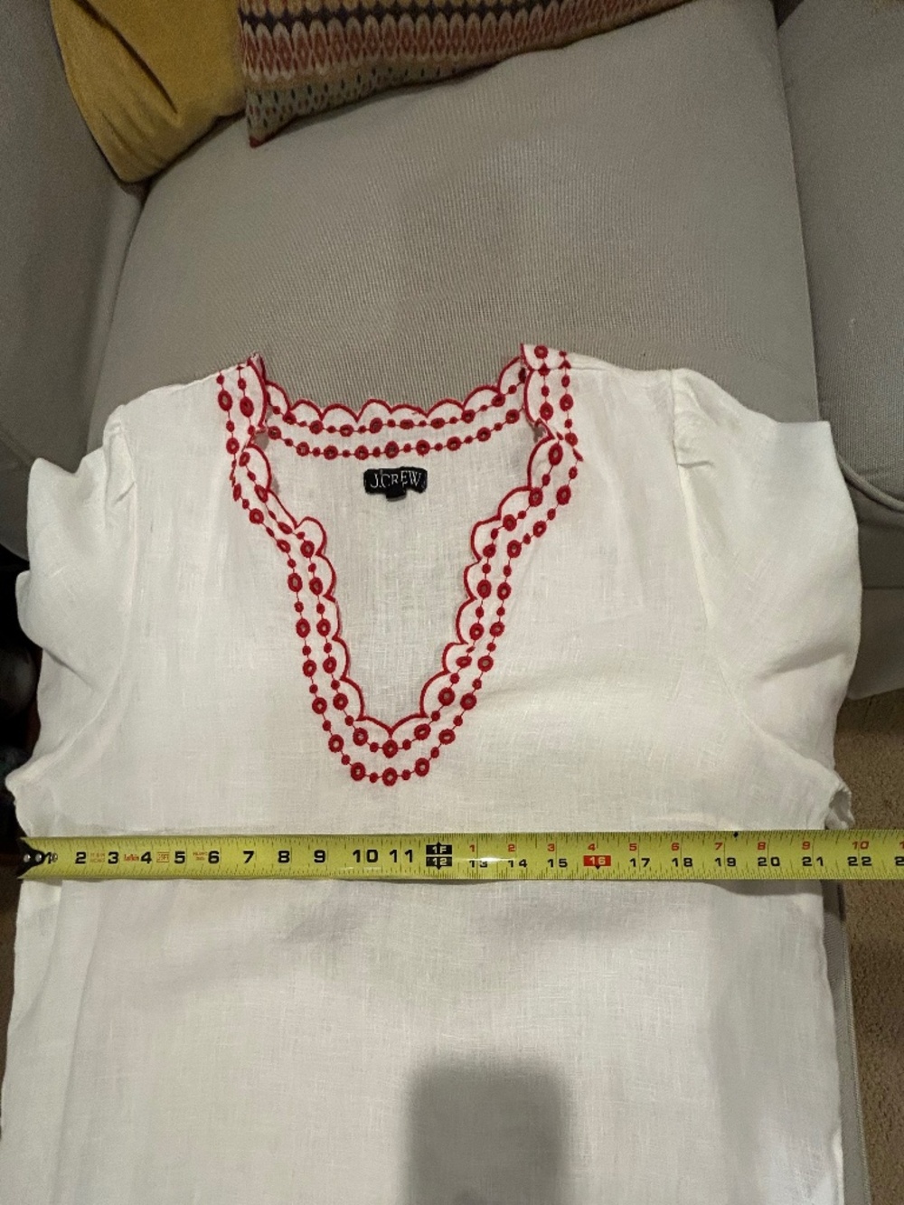 J. Crew Bungalow Red Embroidered White Linen Tunic. Women's Size Large - Picture 11 of 16